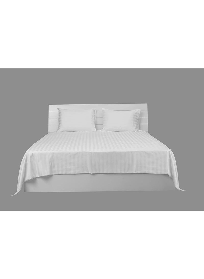 3Pc King Bed Sheet Set - 600TC 100% Cotton Sateen 1 Inch Stripe Supersoft Quality, Size: (254x280 cm) 2 Pillowcases (50x76 cm), White White 254x280cm