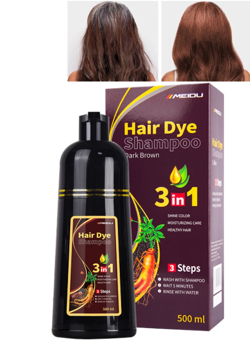 500ml Black Hair Dye Shampoo Dark Brown for Grey Hair 3 in 1 Hair Color Shampoo for Women and Men Grey and White Hair Coverage Long Lasting Deeply Nourishing and Anti Hair Fall Hair Color Shampoo