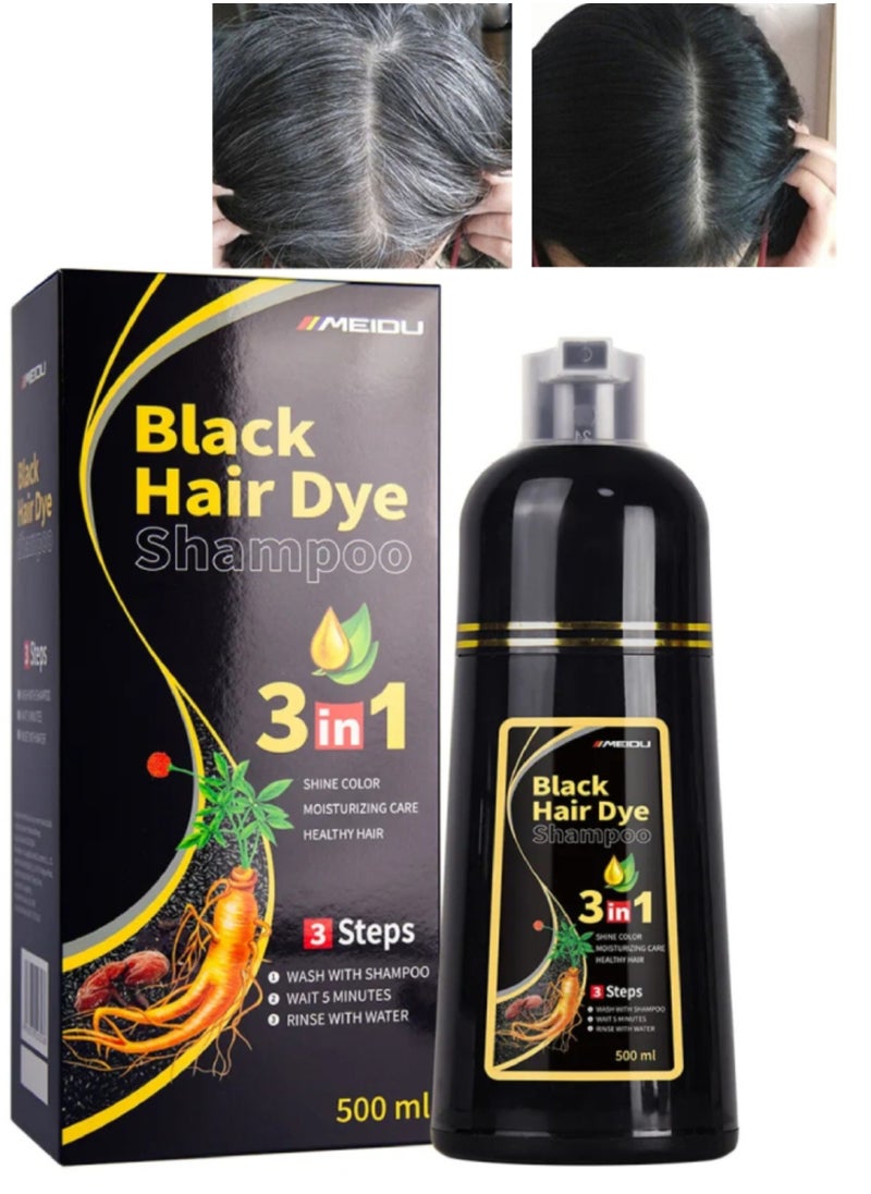 500ml Black Hair Dye Shampoo for Grey Hair 3 in 1 Hair Color Shampoo for Women and Men Grey and White Hair Coverage Long Lasting Deeply Nourishing and Anti Hair Fall Hair Color Shampoo