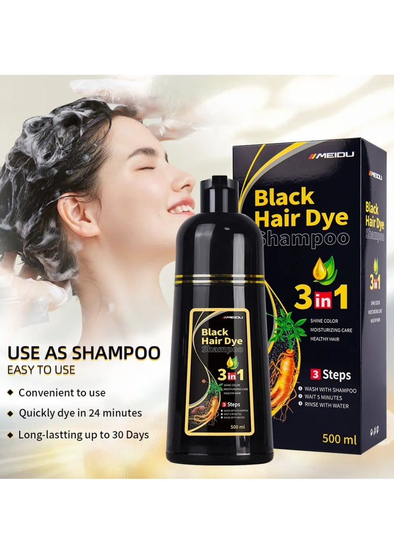 500ml Black Hair Dye Shampoo for Grey Hair 3 in 1 Hair Color Shampoo for Women and Men Grey and White Hair Coverage Long Lasting Deeply Nourishing and Anti Hair Fall Hair Color Shampoo