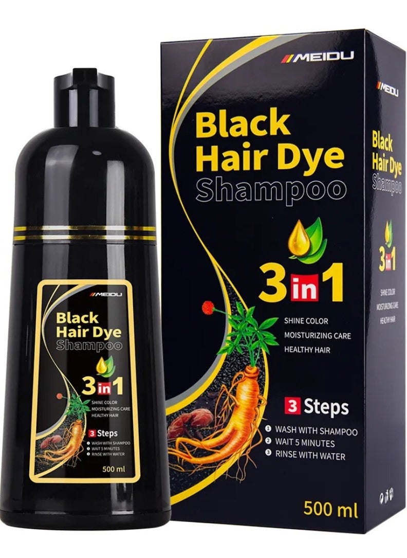 500ml Black Hair Dye Shampoo for Grey Hair 3 in 1 Hair Color Shampoo for Women and Men Grey and White Hair Coverage Long Lasting Deeply Nourishing and Anti Hair Fall Hair Color Shampoo