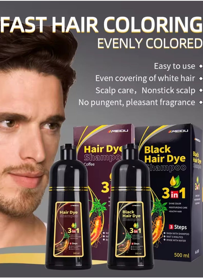 500ml Black Hair Dye Shampoo for Grey Hair 3 in 1 Hair Color Shampoo for Women and Men Grey and White Hair Coverage Long Lasting Deeply Nourishing and Anti Hair Fall Hair Color Shampoo