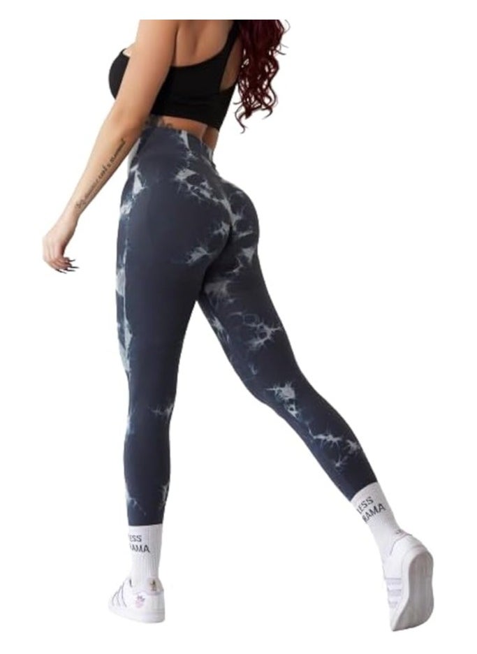 LESS DRAMA Curve-Hugging Marble Leggings for Women | High Waisted Hip Lift Leggings | Workout Yoga Tummy Control Compression Pants | Anti-Cellulite Athleisure Tights