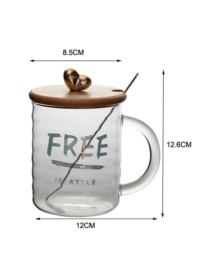 Borosilicate Golden Gold Letter Printed Glass Mug Milk Tea Iced Coffee Cup With Spoon And Handle