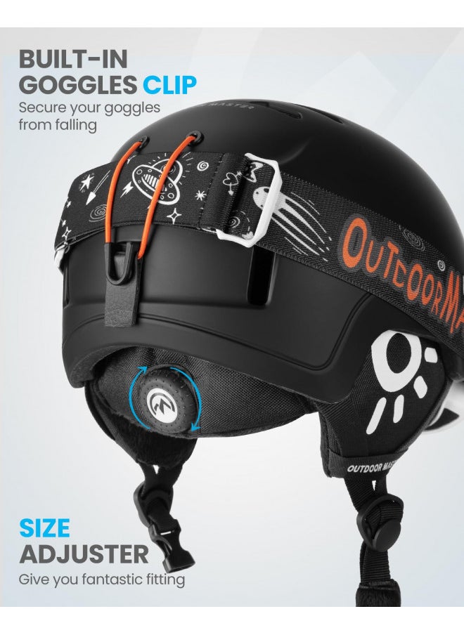 OutdoorMaster Kids Ski Helmet and Goggles Set, Snowboard Helmet, Durable PC Shell & EPS Foam, Snow Helmet 12 Cooling Vents, Dial Fit Skiing Helmet, Safety-Certified Snow Sport Helmets for Boys & Girls