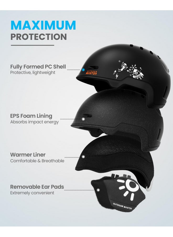OutdoorMaster Kids Ski Helmet and Goggles Set, Snowboard Helmet, Durable PC Shell & EPS Foam, Snow Helmet 12 Cooling Vents, Dial Fit Skiing Helmet, Safety-Certified Snow Sport Helmets for Boys & Girls