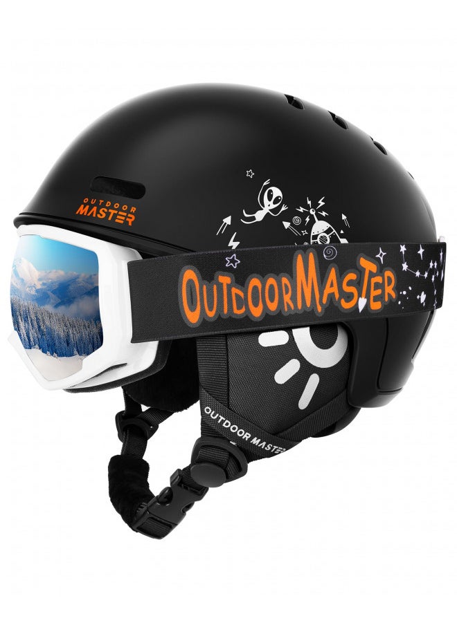 OutdoorMaster Kids Ski Helmet and Goggles Set, Snowboard Helmet, Durable PC Shell & EPS Foam, Snow Helmet 12 Cooling Vents, Dial Fit Skiing Helmet, Safety-Certified Snow Sport Helmets for Boys & Girls