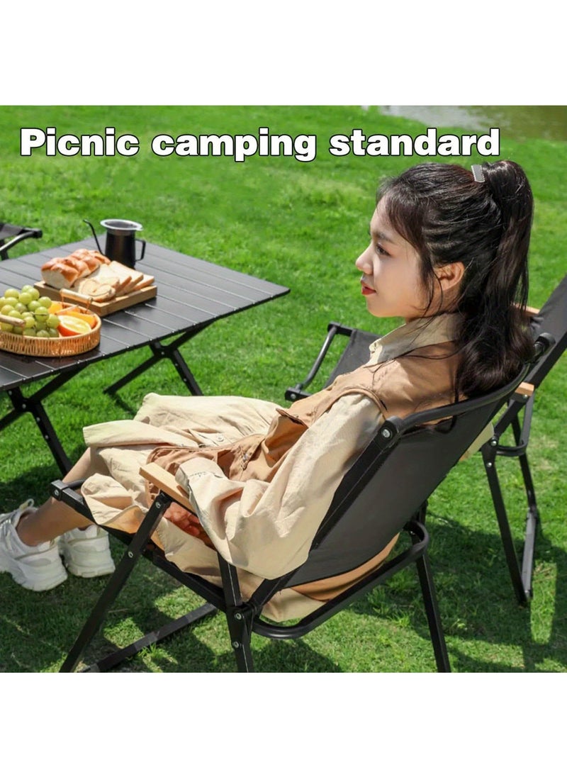 Luxury Camping Folding Chair – Sturdy, Comfortable, and Portable Outdoor Chair with Solid Wood Armrest, Thickened Steel Frame, and 250lbs Load Capacity – Ideal for Camping, Picnic, and Outdoor Adventures