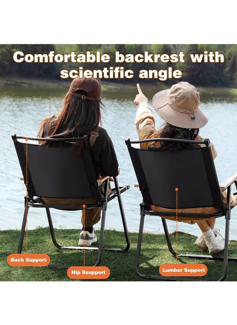 Luxury Camping Folding Chair – Sturdy, Comfortable, and Portable Outdoor Chair with Solid Wood Armrest, Thickened Steel Frame, and 250lbs Load Capacity – Ideal for Camping, Picnic, and Outdoor Adventures
