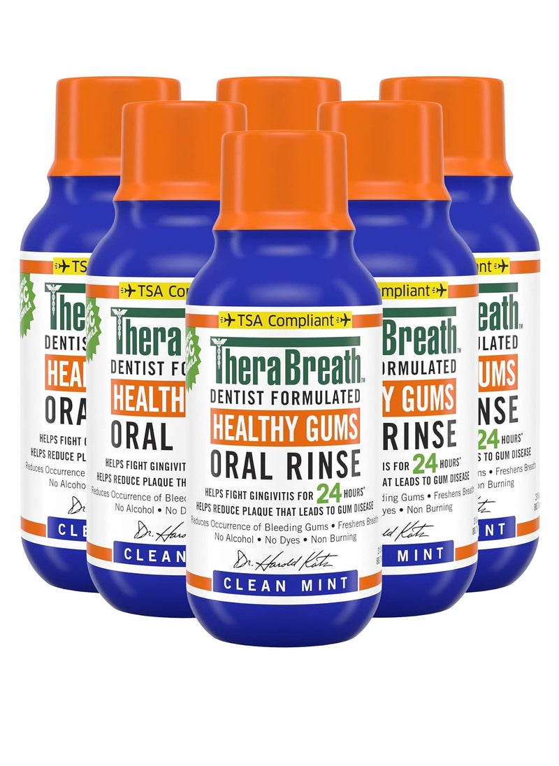 TheraBreath Healthy Gums Periodontist Formulated 24-Hour Oral Rinse, Clean Mint, 3 Ounce (Pack of 6)