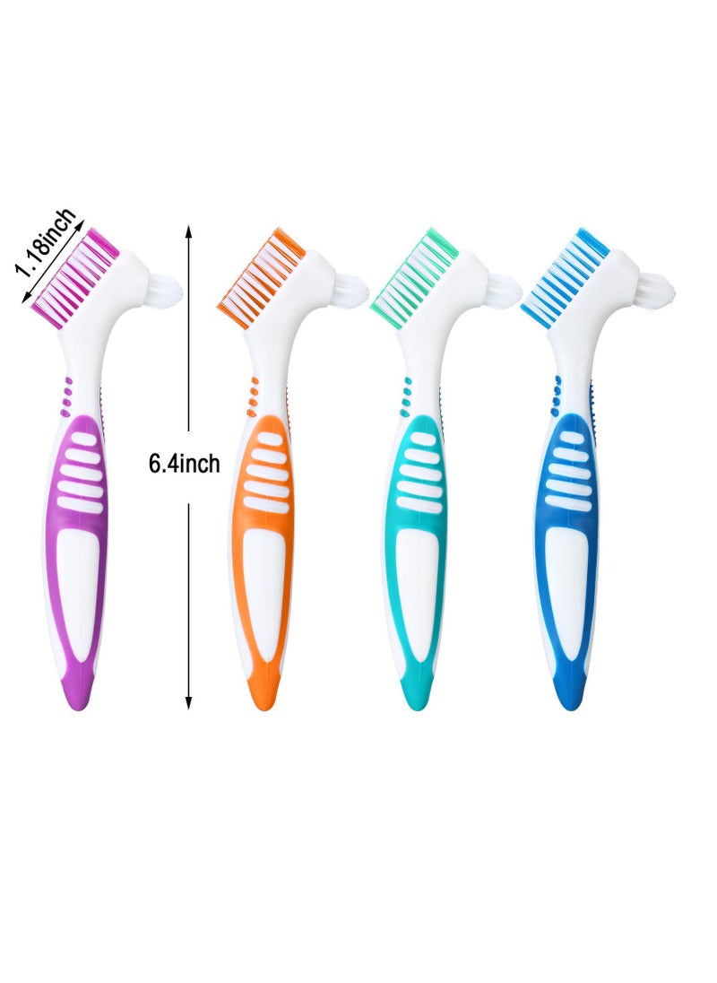 WILLBOND 6 Pieces Hard Denture Toothbrush Denture Brush Cleaning Brush with White Carrying Case for False Teeth Cleaning(Green, Purple, Blue and Orange)