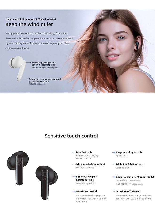 T13 ANC2 Truly Wireless ANC Earbuds With Noise Cancellation, 30 Hours Long Battery Life, 5.3 Bluetooth Multipoint and Stable Connections White