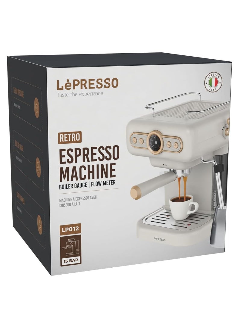 Retro Espresso Coffee Machine Boiler Gauge And Milk Steamer 15 Bar Pressure Pump Cup Warmer Washable Drip Tray Boiler Gauge Steam Control 1.2L Tank Capacity 950W Coffee Maker