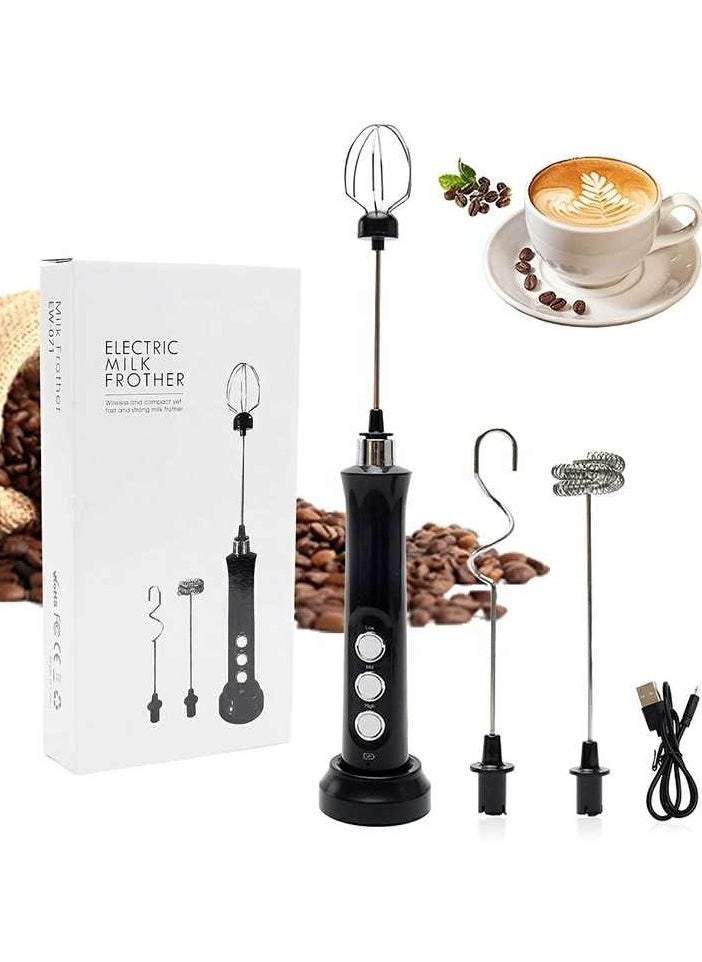 Professional milk frother 3 speed level usb recharging milk frother handheld foam maker stainless steel milk frother with stand