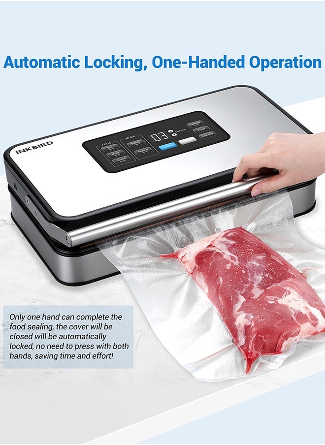 INKBIRD Home Food Vacuum Sealer Machine INK-VS04 with Starter Kit, Dual Motor, Dual Pump, Multiple Functions, Countdown LED, Built-in Cutter and Bag Storage, with Overheat Protection