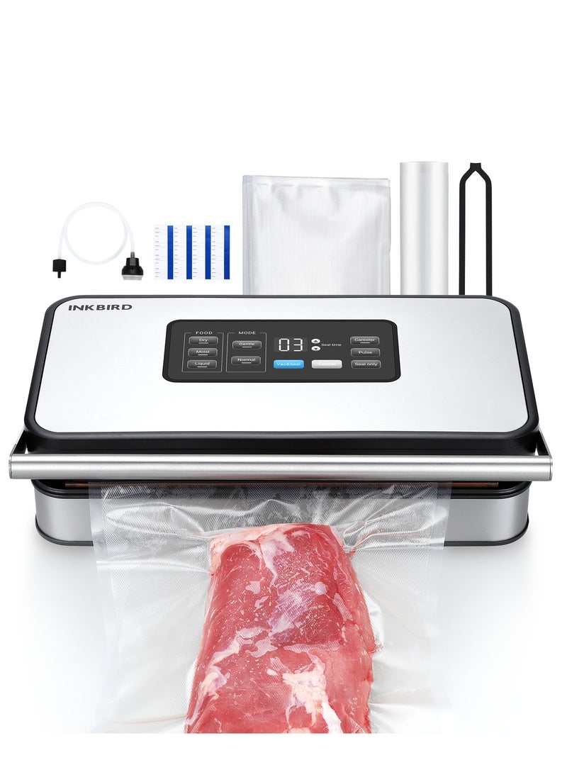 INKBIRD Home Food Vacuum Sealer Machine INK-VS04 with Starter Kit, Dual Motor, Dual Pump, Multiple Functions, Countdown LED, Built-in Cutter and Bag Storage, with Overheat Protection