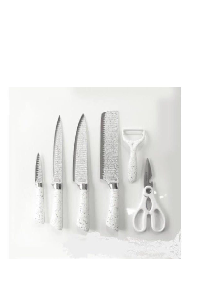 6 Pieces Knife Set with Dotted Handles, Stainless Steel, Non-Stick Blades, Including Peeler and Scissor, Kitchen Cutlery Knives Set, Utensil Sets for Daily Use with Gift Box