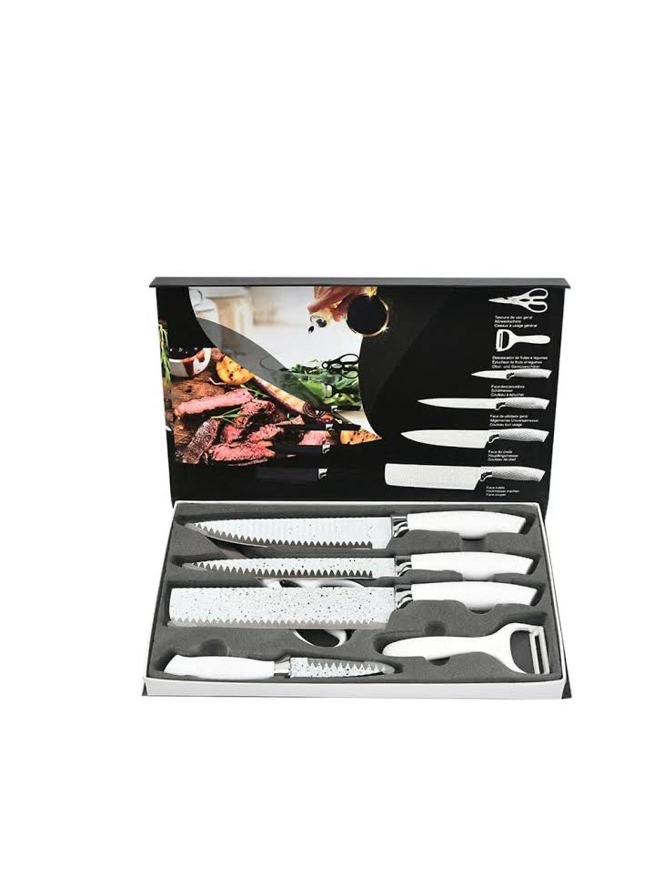 6 Pieces Knife Set with Dotted Handles, Stainless Steel, Non-Stick Blades, Including Peeler and Scissor, Kitchen Cutlery Knives Set, Utensil Sets for Daily Use with Gift Box