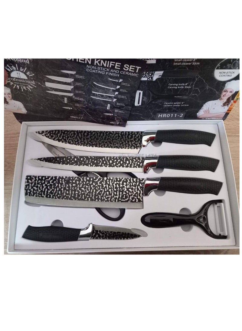 6 Pieces Knife Set with Dotted Handles, Stainless Steel, Non-Stick Blades, Including Peeler and Scissor, Kitchen Cutlery Knives Set, Utensil Sets for Daily Use with Gift