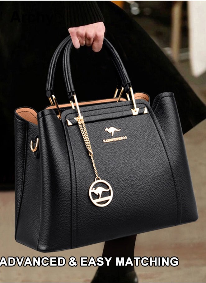 Women Soft Leather Handbags Luxury Designer 3 Layers Shoulder Crossbody Bags Ladies Large Capacity Shopping Brand Messenger Tote Shoulder Handbag with Large Capacity