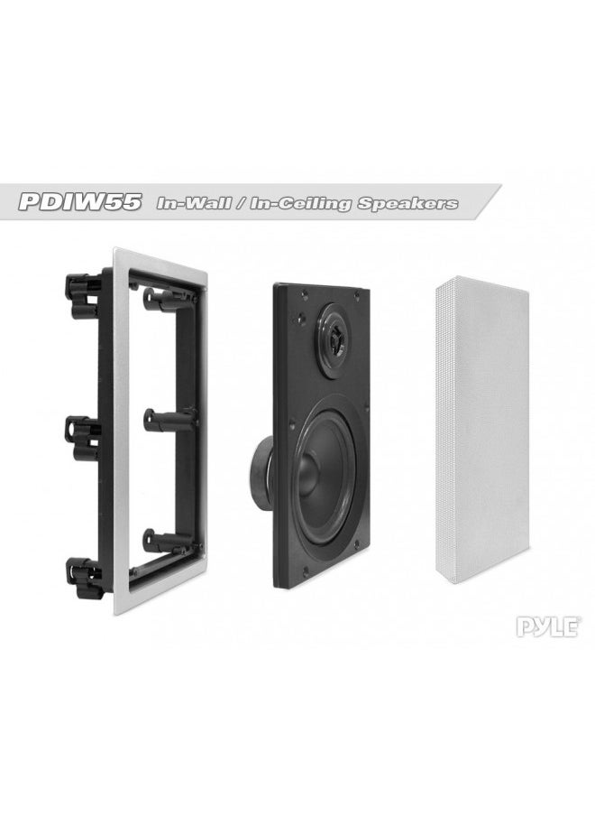 Pyle PDIW55 5.25- Inch In-Wall / In-Ceiling Stereo Speakers, 2-Way, Flush Mount, White (Pair)
