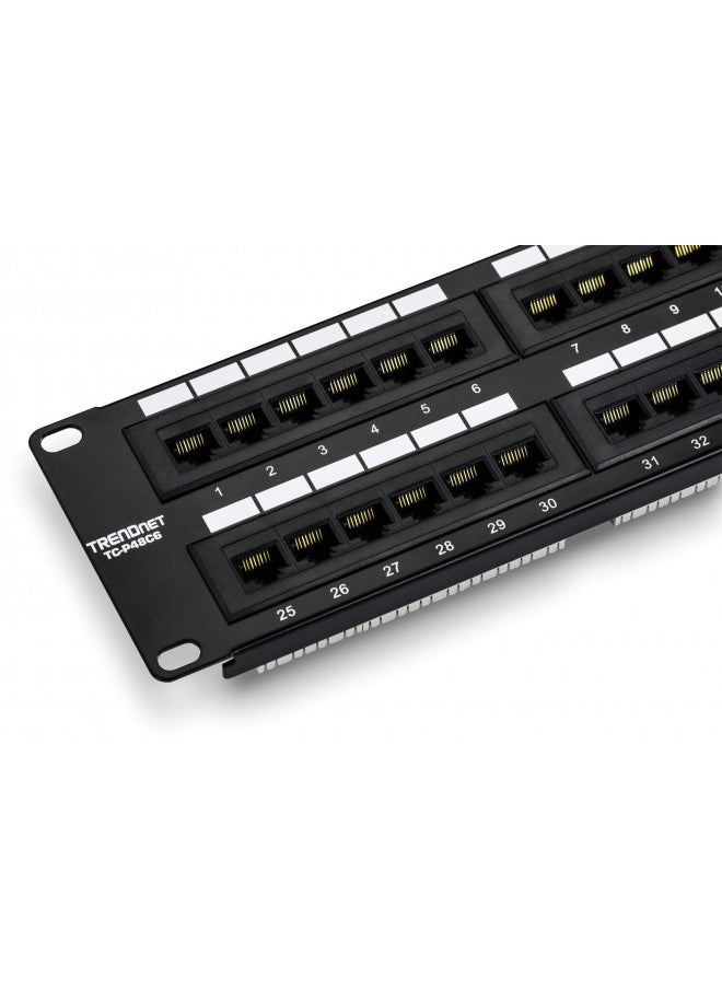 TRENDnet 48-Port Cat6 Unshielded Patch Panel, Wallmount or Rackmount, Compatible with Cat3,4,5,5e,6 Cabling, For Ethernet, Fast Ethernet, Gigabit Applications, Black, TC-P48C6