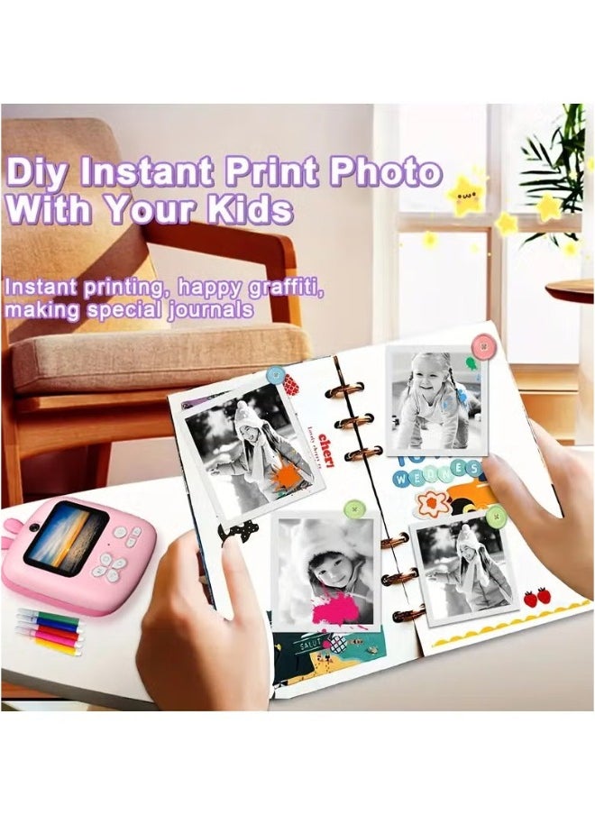 Kids Camera, 1080P Instant Printing Dual Camera, Photo Video, 2.4 Inch IPS LCD Screen, Built-in 1800mAh Battery, 32G TF Card, Birthday Festival Gift for Kids