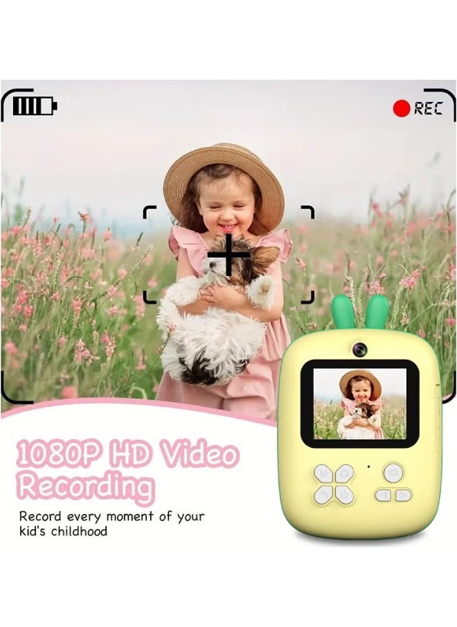 Kids Camera, 1080P Instant Printing Dual Camera, Photo Video, 2.4 Inch IPS LCD Screen, Built-in 1800mAh Battery, 32G TF Card, Birthday Festival Gift for Kids