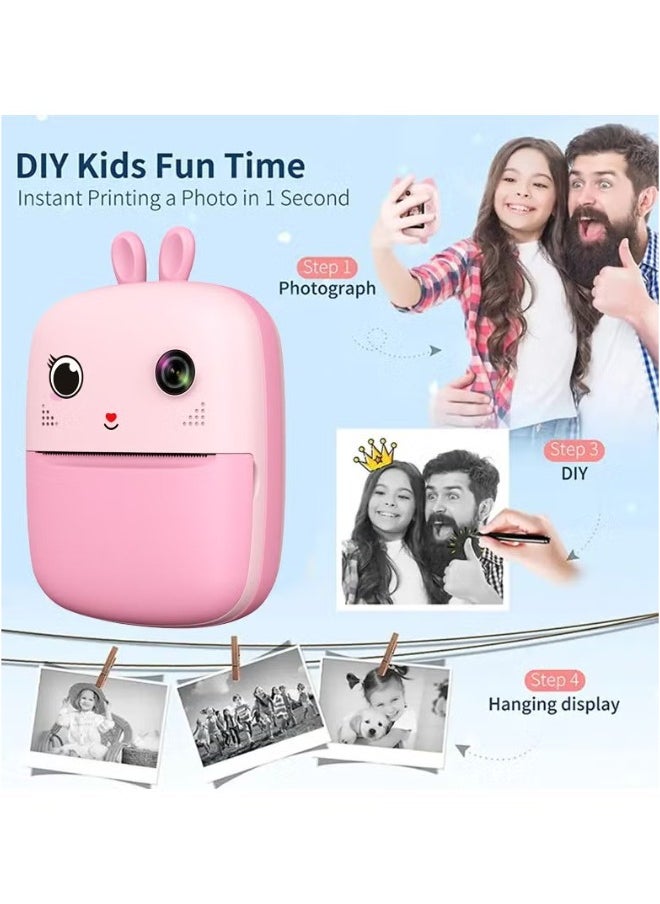 Kids Camera, 1080P Instant Printing Dual Camera, Photo Video, 2.4 Inch IPS LCD Screen, Built-in 1800mAh Battery, 32G TF Card, Birthday Festival Gift for Kids