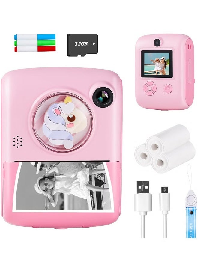 Kids Camera Instant Print Toys for Girls Ages 6to12 Mini Camera with Zero Ink Print Paper, Birthday Gift Toys 1080P Video Camera For Children Outdoor Portable Toy for Girls 6to12 Year Old