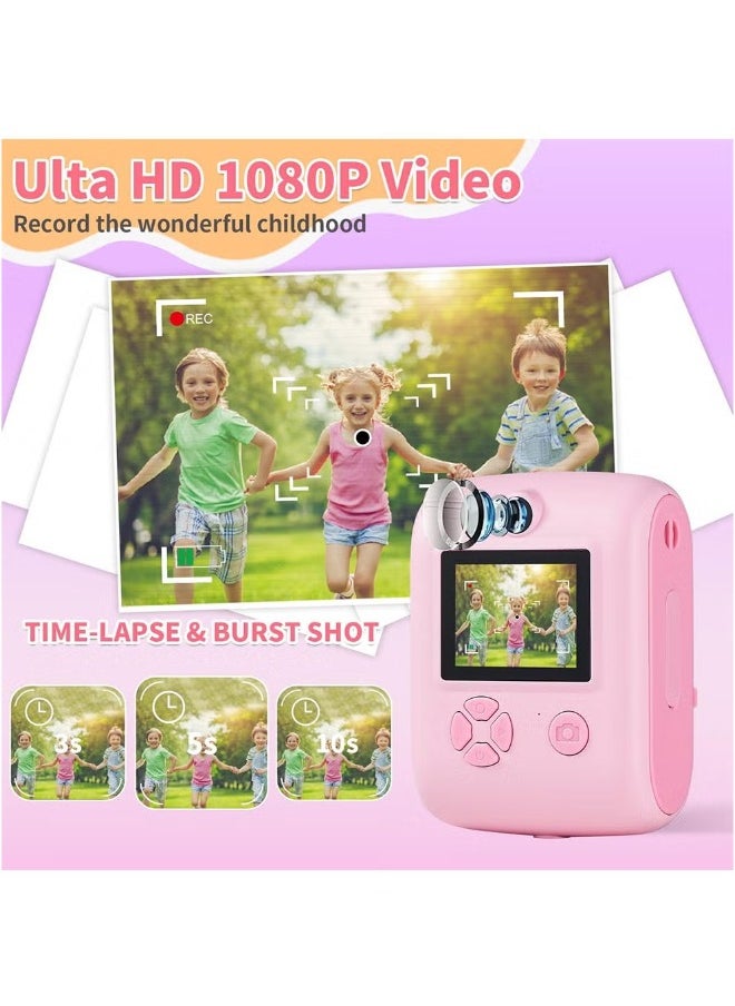 Kids Camera Instant Print Toys for Girls Ages 6to12 Mini Camera with Zero Ink Print Paper, Birthday Gift Toys 1080P Video Camera For Children Outdoor Portable Toy for Girls 6to12 Year Old