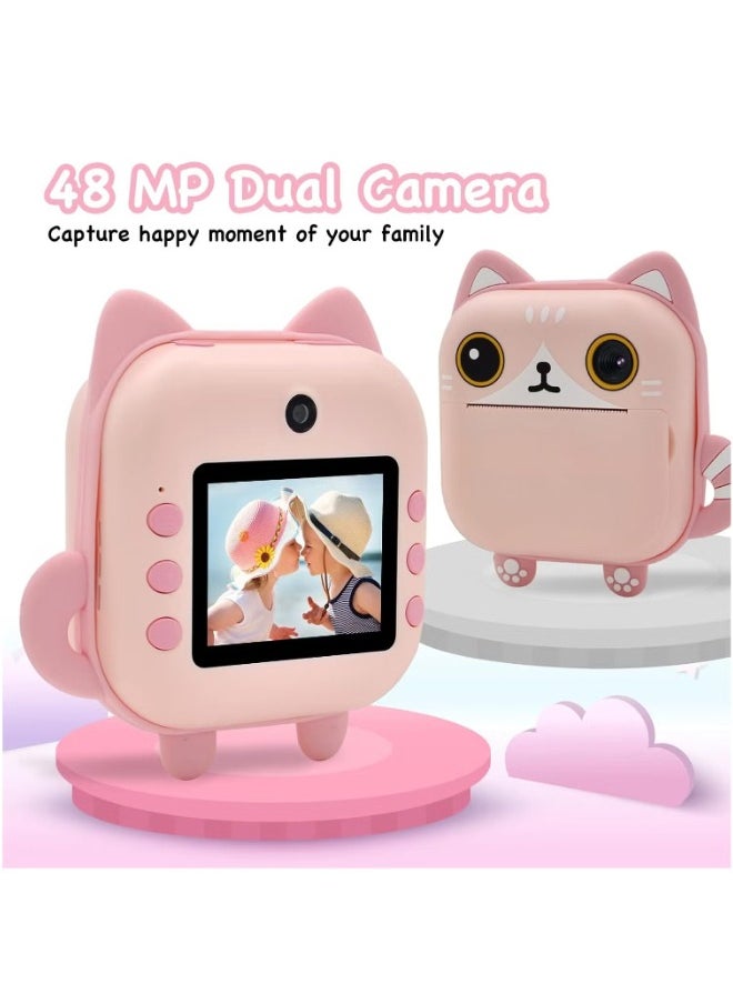 Product Title: 48MP Children's Camera with Instant Print, Cat-Shaped Design, 2.4-inch Screen, Dual Lens, 1080P HD Video, 32GB TF Card – Perfect Gift for Kids Ages 3-14 (Pink)