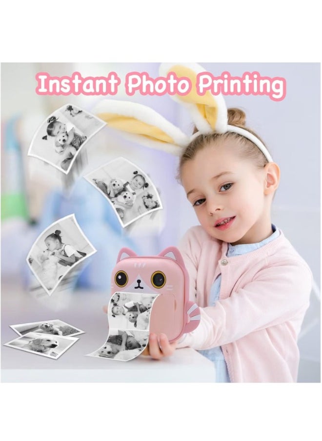 Product Title: 48MP Children's Camera with Instant Print, Cat-Shaped Design, 2.4-inch Screen, Dual Lens, 1080P HD Video, 32GB TF Card – Perfect Gift for Kids Ages 3-14 (Pink)