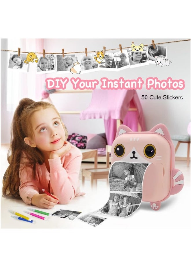 Product Title: 48MP Children's Camera with Instant Print, Cat-Shaped Design, 2.4-inch Screen, Dual Lens, 1080P HD Video, 32GB TF Card – Perfect Gift for Kids Ages 3-14 (Pink)