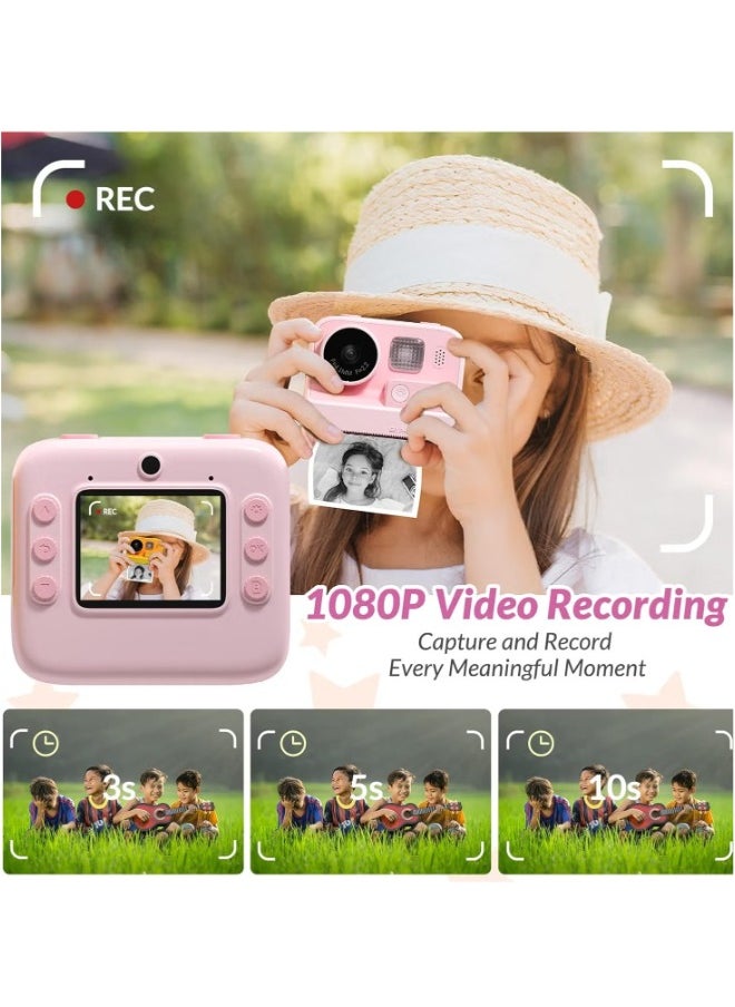 Mafiti Kids Instant Print Camera - 48MP, Zero Ink, and Selfie Mode (Pink)