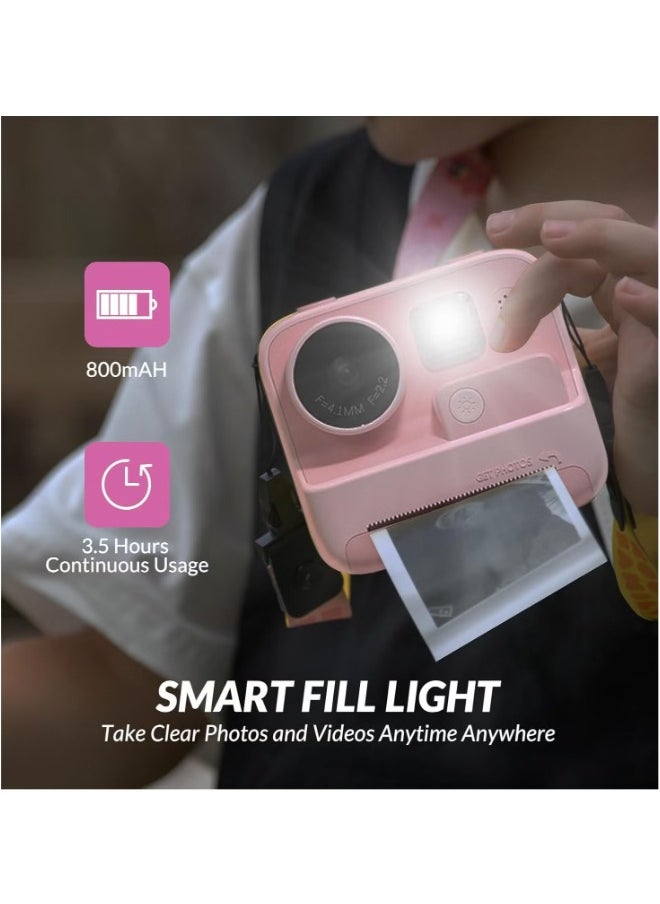 Mafiti Kids Instant Print Camera - 48MP, Zero Ink, and Selfie Mode (Pink)