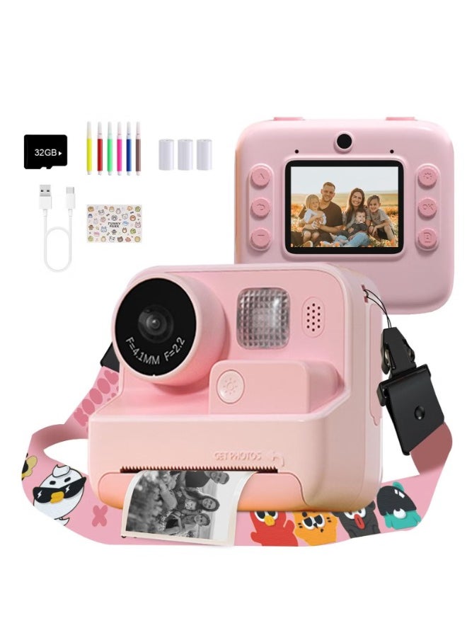 Mafiti Kids Instant Print Camera - 48MP, Zero Ink, and Selfie Mode (Pink)