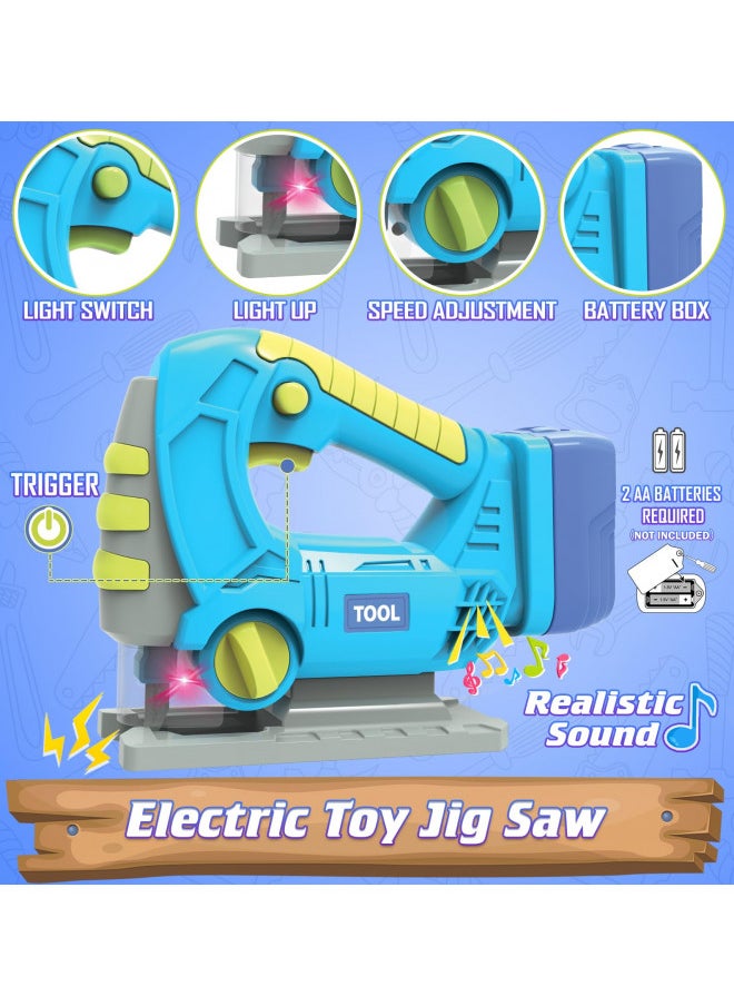 WishaLife Tool Set - with Toy Chainsaw, Electric Toy Drill, Pretend Play Construction Tools Toy Gifts for Kids Toddlers Boys Girls Ages 3 4 5 6 7 8 Year Old