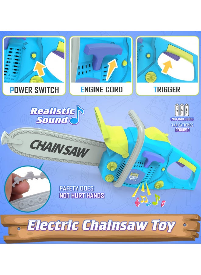 WishaLife Tool Set - with Toy Chainsaw, Electric Toy Drill, Pretend Play Construction Tools Toy Gifts for Kids Toddlers Boys Girls Ages 3 4 5 6 7 8 Year Old