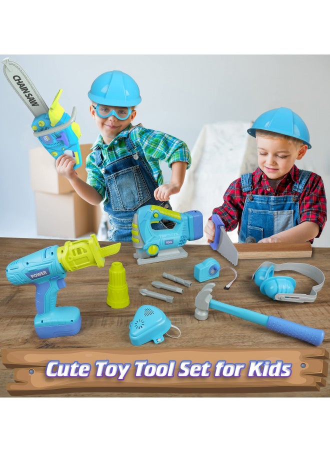 WishaLife Tool Set - with Toy Chainsaw, Electric Toy Drill, Pretend Play Construction Tools Toy Gifts for Kids Toddlers Boys Girls Ages 3 4 5 6 7 8 Year Old