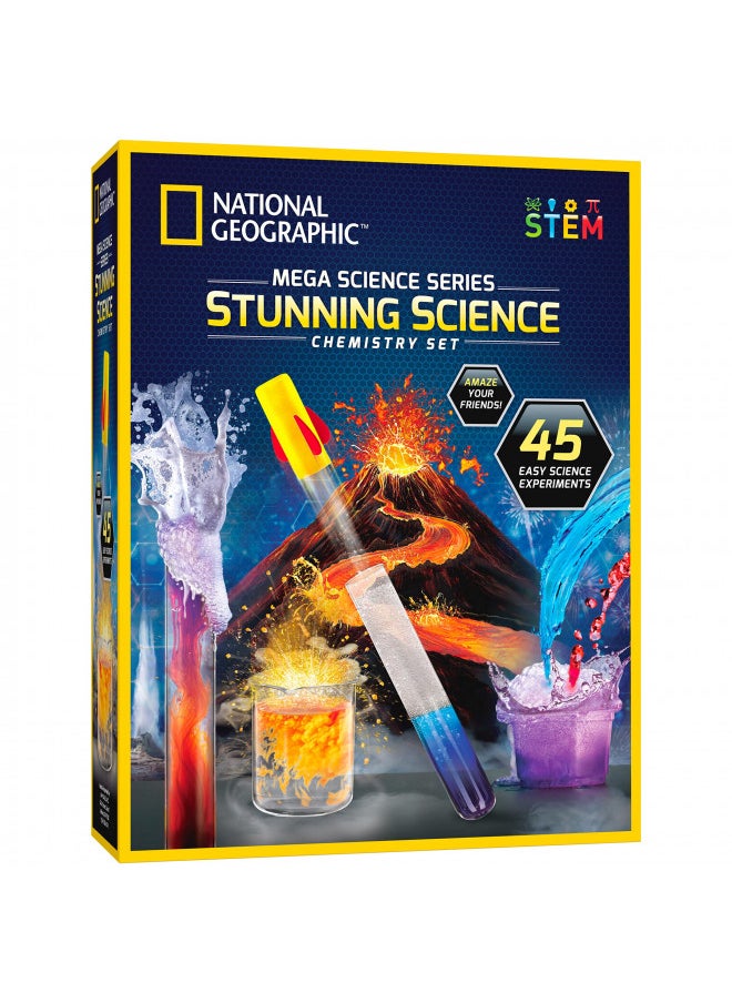 NATIONAL GEOGRAPHIC Stunning Chemistry Set - Mega Science Kit with 45 Easy Experiments- Make a Volcano and Launch a Rocket, STEM Projects for Kids Ages 8-12, Science Toys (Amazon Exclusive)