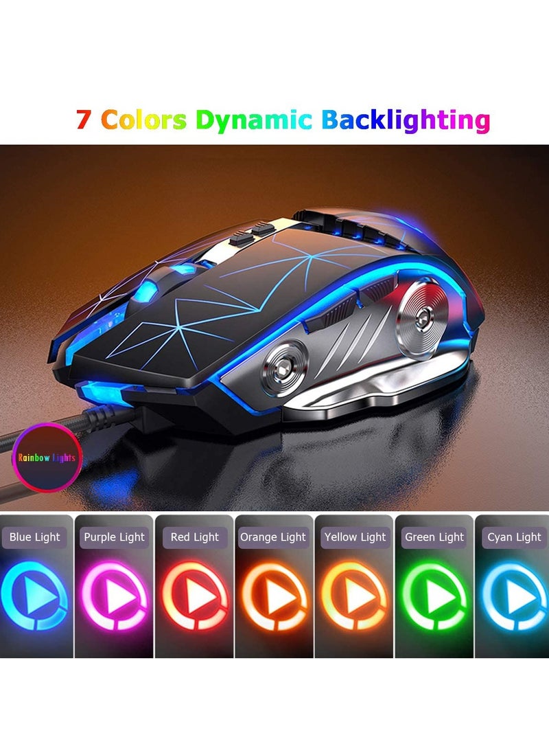 Gaming Mouse USB Wired RGB Backlit Silent Click Gamer Mouse with 4 Adjustable DPI Up to 3200, Comfortable Grip Ergonomic Optical Gaming Mice for Laptop PC Gamer Computer