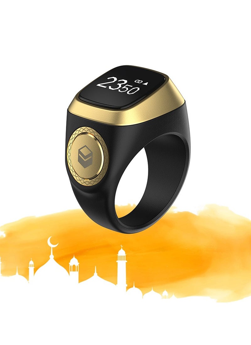 Smart Tasbih Zikr Ring OLED Display Powerful Battery Backup Smart Ring App Operated Tasbih Counter Prayer Reminder Technology Plastic 5 Prayer Time Reminders iQibla Smart Zikr Ring 20MM Black