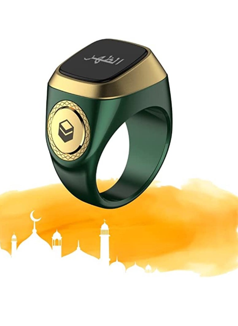 Smart Tasbih Zikr Ring OLED Display Powerful Battery Backup Smart Ring App Operated Tasbih Counter Prayer Reminder Technology Plastic 5 Prayer Time Reminders iQibla Smart Zikr Ring 18MM Green