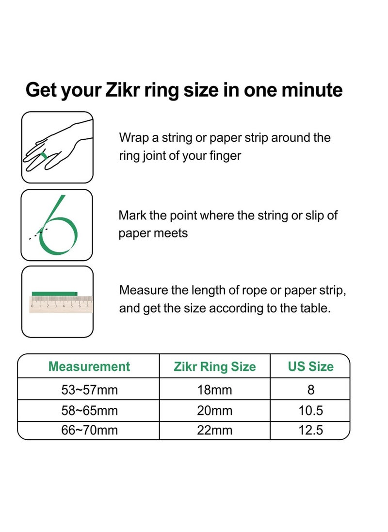 Smart Tasbih Zikr Ring OLED Display Powerful Battery Backup Smart Ring App Operated Tasbih Counter Prayer Reminder Technology Plastic 5 Prayer Time Reminders iQibla Smart Zikr Ring 18MM White