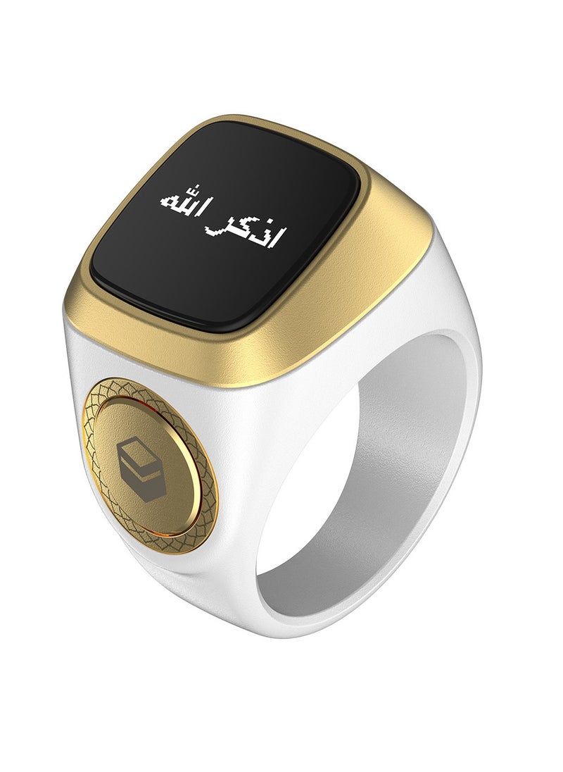 Smart Tasbih Zikr Ring OLED Display Powerful Battery Backup Smart Ring App Operated Tasbih Counter Prayer Reminder Technology Plastic 5 Prayer Time Reminders iQibla Smart Zikr Ring 18MM White