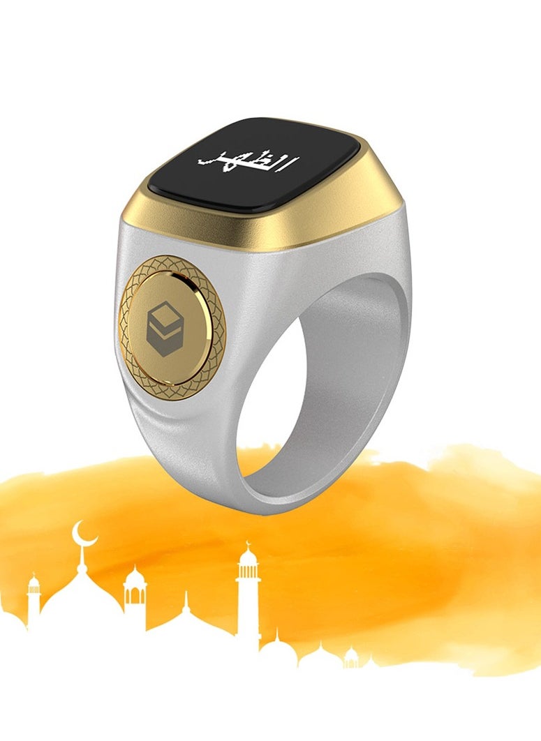 Smart Tasbih Zikr Ring OLED Display Powerful Battery Backup Smart Ring App Operated Tasbih Counter Prayer Reminder Technology Plastic 5 Prayer Time Reminders iQibla Smart Zikr Ring 20MM White