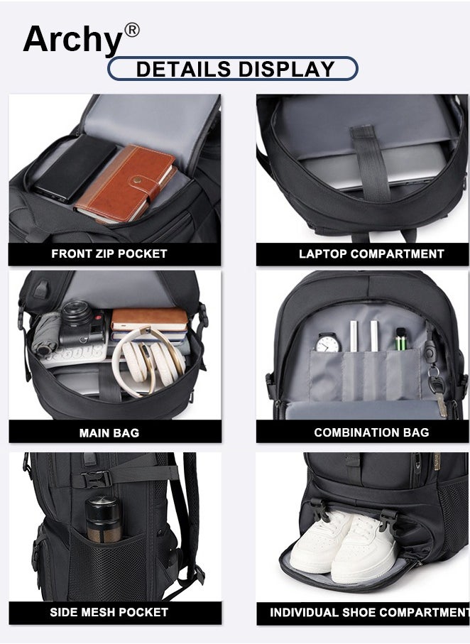 Expandable Capacity Travel Backpack for Men and Women Laptop Interlayer Backpack Schoolbag with USB Port Large Capacity Men's Daypack Outdoor Climbing Rucksack Sports Camping Hiking Backpack