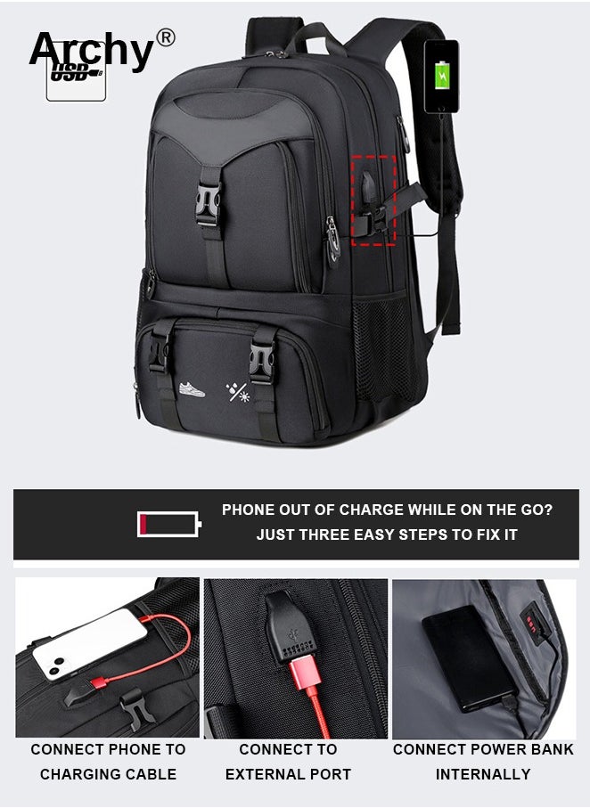 Expandable Capacity Travel Backpack for Men and Women Laptop Interlayer Backpack Schoolbag with USB Port Large Capacity Men's Daypack Outdoor Climbing Rucksack Sports Camping Hiking Backpack