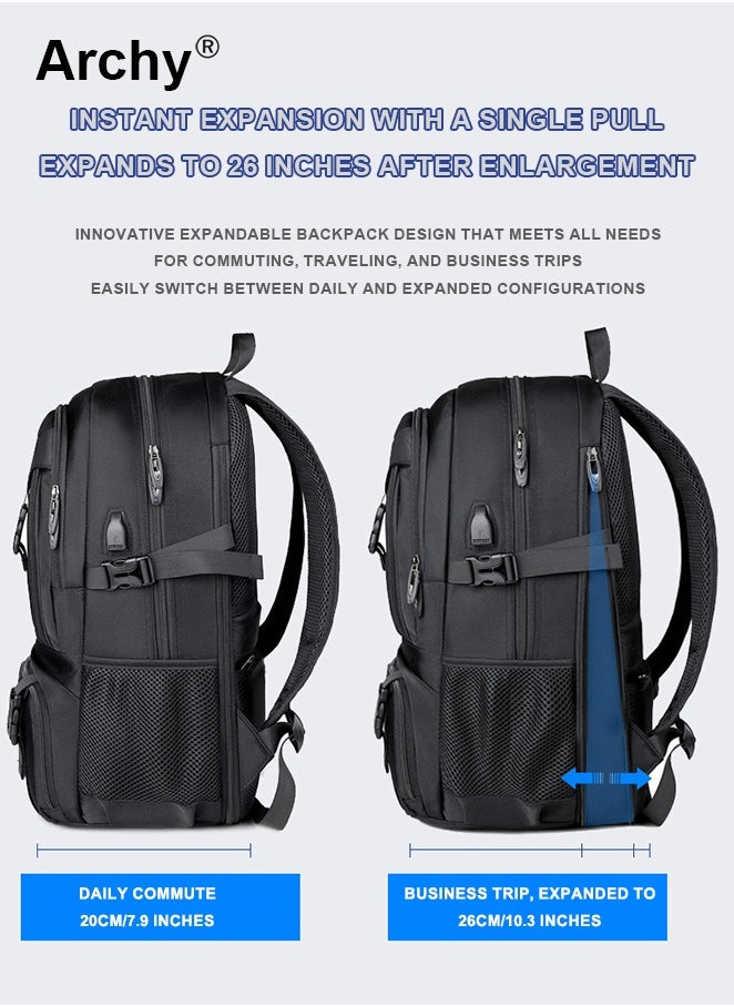 Expandable Capacity Travel Backpack for Men and Women Laptop Interlayer Backpack Schoolbag with USB Port Large Capacity Men's Daypack Outdoor Climbing Rucksack Sports Camping Hiking Backpack